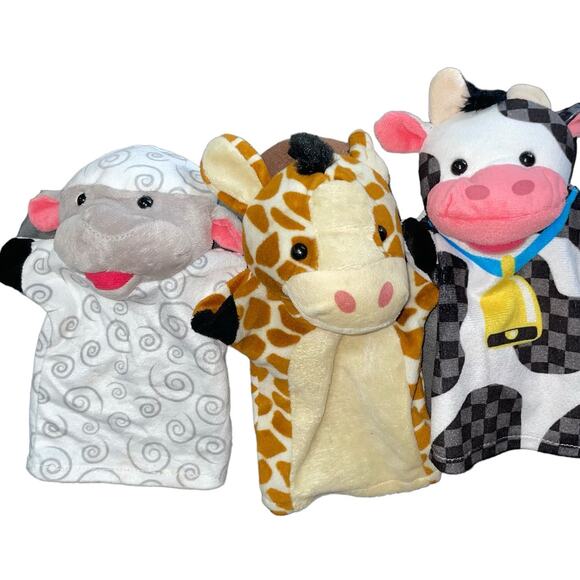 Melissa & Doug Hand Puppets Plush Lamb Giraffe Cow Farm Stuffed Animal Lot of 3 - Picture 13 of 14